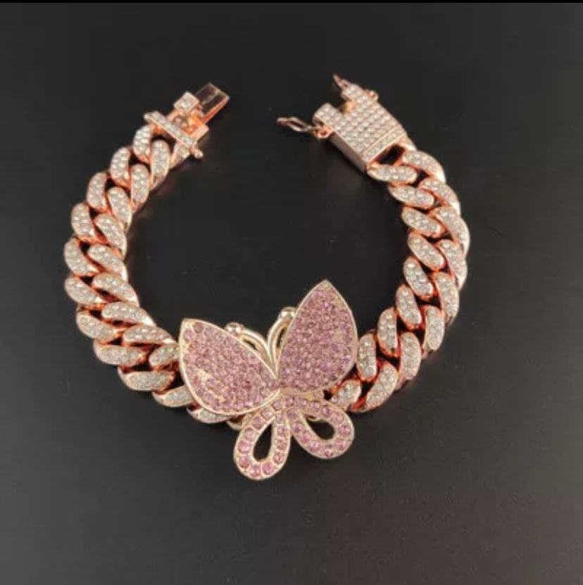 Cuban Link Butterfly Charm Bracelet