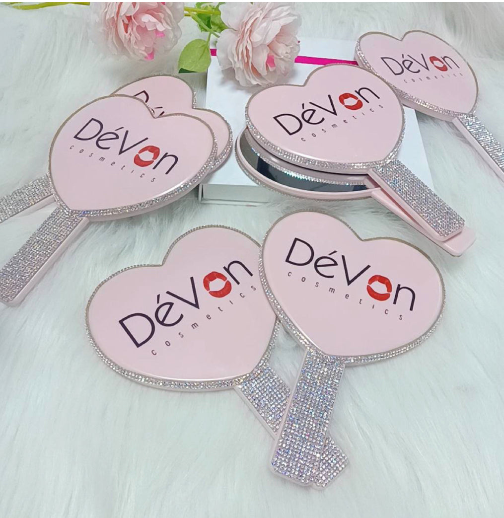 DéVon Cosmetics Pink Heart Rhinestone Mirror